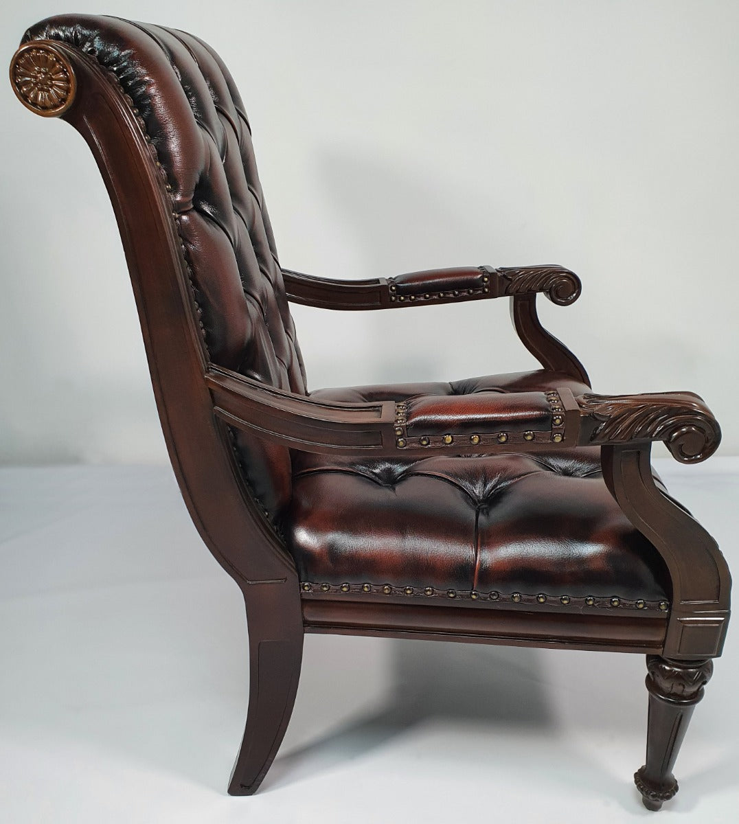 Genuine Brown Leather Traditional Chesterfield Visitor Chair - T212